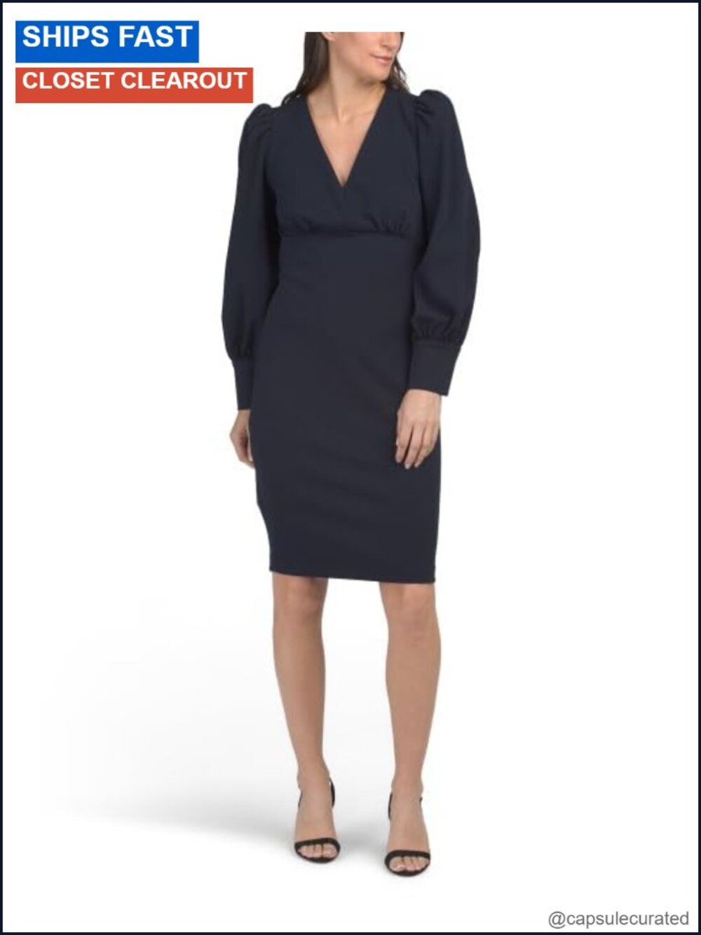 Calvin Klein Women's Long Balloon Sleeve V-Neck Mini Sheath Dress